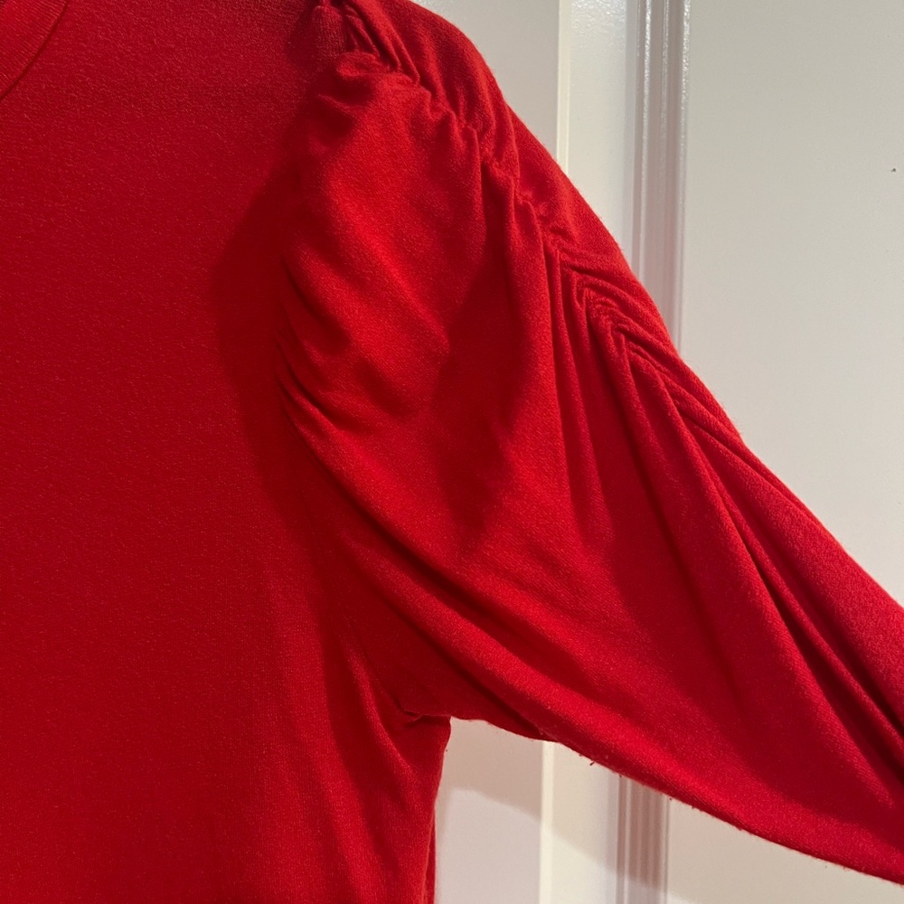 Bobeau Red Ruched Puff Sleeve Crew Neck Stretch Knit Tee Blouse Top Women Size S - Picture 4 of 5